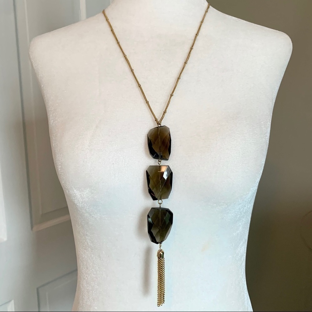 Gold and Grey Crystal & Tassel Statement Necklace